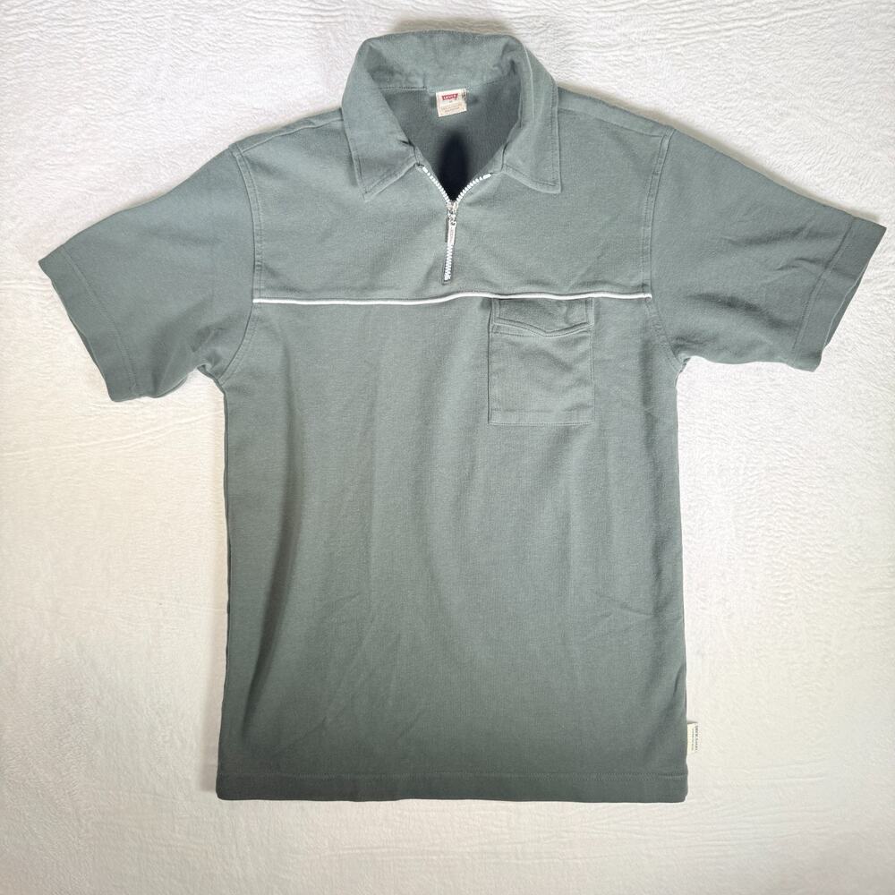 Vtg Levi's 1/4 Zip Short-Sleeve Polo Shirt Men's‎ Size M Green 90s Retro Sporty